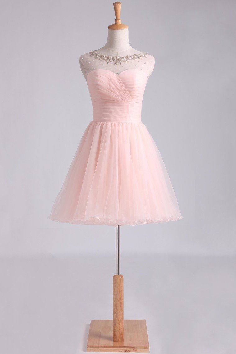 Bateau Hoco Dresses A Line Short/Mini With Beads And Ruffles Rjerdress