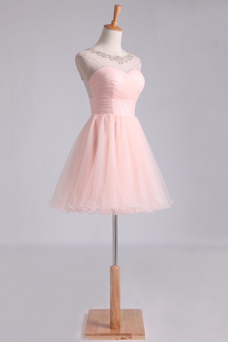 Bateau Hoco Dresses A Line Short/Mini With Beads And Ruffles Rjerdress