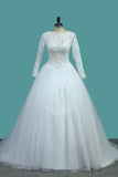 Bateau Long Sleeves A Line Tulle Bridal Dresses With Applique Court Train