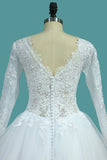 Bateau Long Sleeves A Line Tulle Bridal Dresses With Applique Court Train Rjerdress