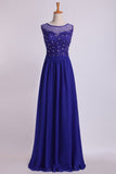 Bateau Party Dress A Line Floor Length With Embroidery And Beads Chiffon&Tulle Rjerdress