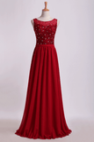 Bateau Party Dresses A Line Floor Length With Embroidery&Beads Chiffon&Tulle