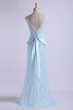 Bateau Party Dresses Lace Sheath Floor Length With Sash Rjerdress