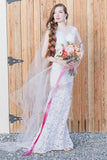 Bateau Sheath Lace Open Back Beach Wedding Dresses With Appliques Rjerdress