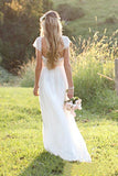 Beach A-Line Cap Sleeves Backless Lace Summer Scoop Open Back Ivory Wedding Dress Rjerdress
