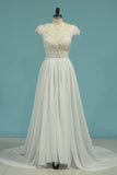Beach Bridal Dresses A-Line V-Neck Chiffon Full Beaded Top Rjerdress