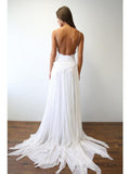 Beach Simple Casual White A-line V Neck Spaghetti Straps Wedding Dress Rjerdress