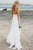 Beach Simple Casual White A-line V Neck Spaghetti Straps Wedding Dress Rjerdress