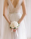 Beach V Neck Wedding Dresses A Line Tulle With Pearls Court Train Rjerdress