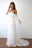 Beach Wedding Dresses Half Sleeve Off the Shoulder Lace Sexy Simple Boho Bride Gowns Rjerdress