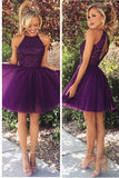 Beaded Purple Sexy Open back Halter homecoming Dresses Rjerdress