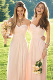 Beautiful A-line Blush Pink Sweetheart Chiffon Floor-length Bridesmaid Dress with Pleats