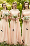 Beautiful Long A-Line Pink Elegant A-Line Lace Tulle Bridesmaid Dresses Rjerdress