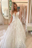 Beautiful Long A-line Lace Wedding Gowns Elegant Bride Dress Rjerdress