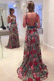Beautiful Prom Dresses Scoop Aline Rose Floral Embroidery Lace Prom Dress Rjerdress