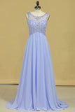 Beautiful Scoop A Line Party Dresses With Beading Floor Length Chiffon Size 8 Rjerdress