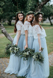 Beautiful Simple Two Pieces Tulle & Lace Long Bridesmaid Dresses Rjerdress