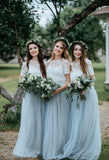 Beautiful Simple Two Pieces Tulle & Lace Long Bridesmaid Dresses