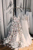 Beautiful Spaghetti Straps Floral Lace V-Neck Open Back Tulle Pink Prom Dresses UK Rrjs522 Rjerdress