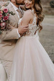 Beautiful Tulle A-line Off the Shoulder Wedding Dresses With Lace Appliques Rjerdress