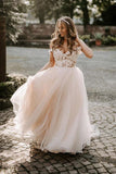 Beautiful Tulle A-line Off the Shoulder Wedding Dresses With Lace Appliques