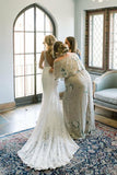 Beauty V Neck Long Lace Beach Wedding Dresses Ivory Mermaid Backless Bride Dress Rjerdress