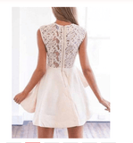 Beige Sheer Crochet Lace Panel Sleeveless Layered Cocktail Dress Cap Sleeve Homecoming Dresses RJS870 Rjerdress