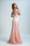 Bicolor Formal Dresses Bateau Mermaid Low Back Sweep/Brush Train Tulle With Ivory Applique Rjerdress