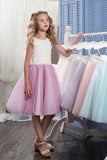 Bicolor Scoop Tulle & Lace A Line Knee Length Flower Girl Dresses Rjerdress