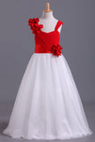 Bicolor Straps A-Line Chiffon & Tulle Flower Girl Dresses With Ruffles Rjerdress