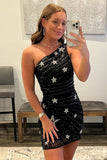 Black Bodycon One Shoulder Sequin Star Above Keen Homecmong Dress