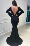 Black Deep V-neck Open Back Long Mermaid Beads Prom Dresses Pretty Evening Dresses For Teens RJS974 Rjerdress