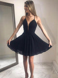 Black Homecoming Dresses A-Line V Neck, Short Prom Dresses Rjerdress