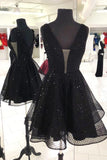 Black Lace Cocktail Dress Short V Neck Homecoming Dress RJS334 Rjerdress