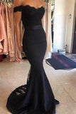 Black Long Prom Dresses Mermaid Off the Shoulder with Sash Prom Gowns Bridesmaid Dresses Rjerdress