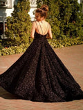 Black Long Sexy V-Neck Sequins Sparkle Sleeveless Prom Evening Dresses uk RJS2802