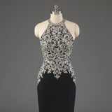Black Memaid Halter Open Back Mother Of The Bride Dresses With Appliques Rjerdress