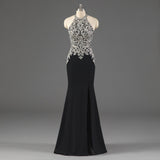 Black Memaid Halter Open Back Mother Of The Bride Dresses With Appliques Rjerdress