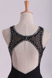 Black Open Back Party Dresses Scoop A Line Chiffon With Beading Rjerdress