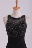 Black Open Back Party Dresses Scoop A Line Chiffon With Beading Rjerdress