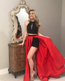 Black/Red Two Piece Shorts Prom Dresses RJS193