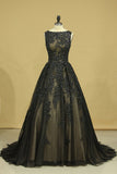 Black Sexy Bateau  A-Line Party Gown Sweep Train With Beads & Applique Rjerdress
