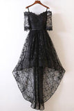 Black Short Sleeve High Low Homecoming Dresses Lace Appliques Sweetheart Prom Dress H1082 Rjerdress