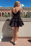 Black Spaghetti Straps V Neckline Short Homecoming Dresses Perfect Sweet 16 Dress RJS34 Rjerdress