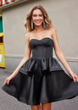 Black Strapless Tiered Satin Homecoming Dresses RJS836 Rjerdress