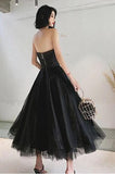 Black Strapless Tulle Homecoming Dress Puffy Ankle Length Formal Dresses Rjerdress
