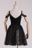 Black Straps A Line Hoco Dresses Lace With Ruffles & Beads Rjerdress