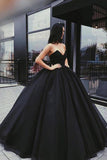 Black Sweetheart Ball Gown Beaded Princess Cheap Strapless Prom Quinceanera Dresses Rjerdress