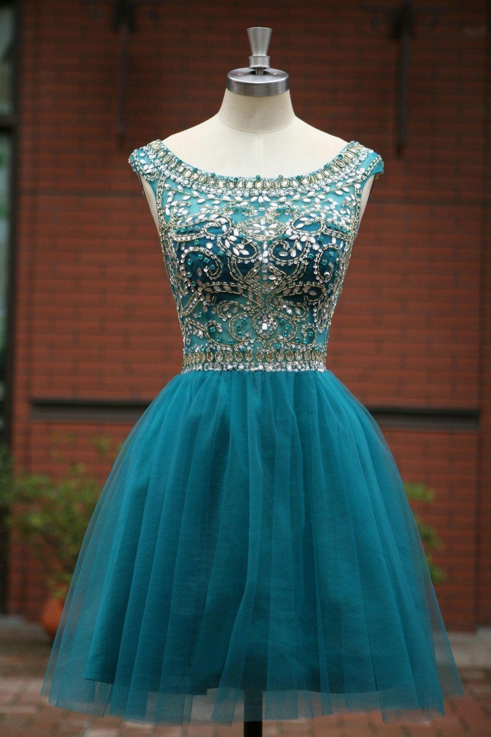 Blue Homecoming Dress Short Prom Gown Tulle Beads Open Back Homecoming Gowns RJS910 Rjerdress