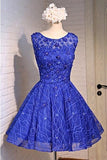 Blue Knee Length Homecoming Dresses with Beads Straps Short Cocktail Dresses RJS803